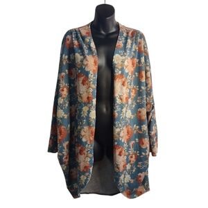 Emerald Women's Multicolor Floral Print Open Front Sweater Cardigan Size S